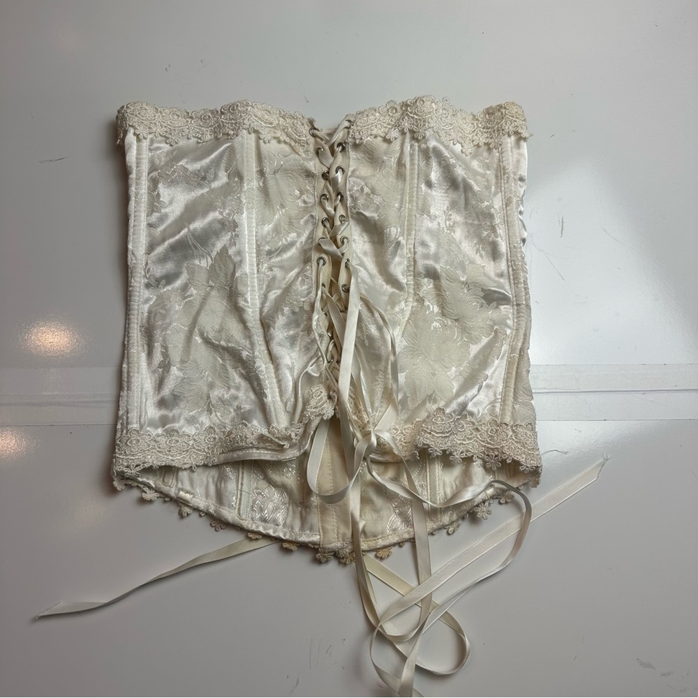 Y2K Satin Lace Corset | Bustier Boned Cream · Shirley of Hollywood